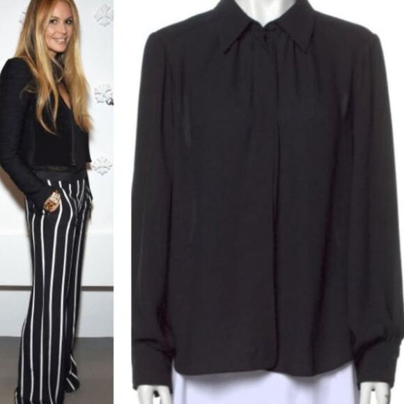 Y2K Louis Vuitton Blouse Sz 34 Black Puff Sleeve Butto Office Career Goth Glam - Picture 1 of 13